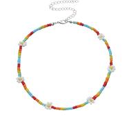 KJHFD Collier de Perles colorées en Argent Sterling 925 pour Femmes, Collier Ras du Cou de Perles, Collier Court coloré de Marguerite Boho Vintage, Collier de Perles Arc-en-Ciel, Bijoux colorés pour