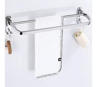 KJHFD de Serviettes Strong Adhesive Towel Rack, Chrome Plated Doux en Acier Mural Serviette Rails supplémentaires, Pliables avec Crochets Argent 60 cm