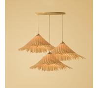KJHFD Ensemble léger rotin Naturel 3 Cluster Ferme Rustique Panier en Osier plafonnage plafonnier Boho éclairage côtier Bambou tissé pour Salle à Manger escaliers de Cuisine