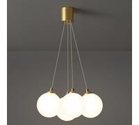 KJHFD Globe Chandelier Brass Mid-Century Milk Glass 7- Hanging Lamp for Bedroom Dining Room Living Room