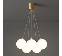 KJHFD Globe Chandelier Brass Mid-Century Milk Glass 7- Hanging Lamp for Bedroom Dining Room Living Room