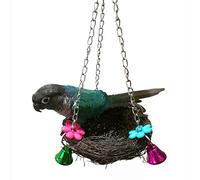 KJHFD Hamac Perroquet nid tissé Paille Maison d'oiseau avec Le Jouet Cloche, nichoir Suspendu de chaîne, (Taille diamètre 17 cm)
