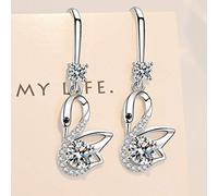 KJHFD Jewelry for Women Boucles d'oreilles en Argent Sterling 925 pour Femme, Bijoux à la Mode, Cristal Bleu Rose, Zircon Cygne, Longues Boucles d'oreilles à Crochet avec Pompon Women's Jewelry