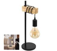KJHFD Night Lamp for Bedroom Black Metal and Wood Desk, Table, Retro-Industrial Style, with on The Cable, E27 LED Compatible, Bedside, Study Room/Decorative
