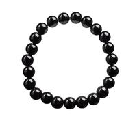 KJHFD Nouveau 2025 Arrivée Agates Bracelet Femmes Men Généhes Black Onyx Naturel Stone 8 mm Smooth Round Perles Lucky Energy Wit