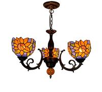 KJHFD Plafonnier Style en Verre tachée Bleu Soleil Fleurs de la Lampe 3 Bras avec Pendentif inversé