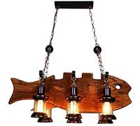 KJHFD Post de lampadaire extérieur, Fish Wood Shape Pendants Pendant Pendre Six lumières Éclairage décoratif Aménagement Victorien Rétro Rustique Antique Plafond Lampe E27 avec Lanterne en Verre,