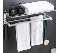 KJHFD Rails Serviettes Rack éère Salle Bain Barre Serviette Mur de Rail, Acier Inoxydable Fini, avec Crochets Argent 70 cm