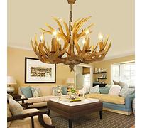 KJHFD Résine Luxury 8 Ligs Brown Rustic Deer Chandelier Double Couche Farmhouse Antler Lig Fixtures