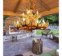 KJHFD Résine Luxury 8 Ligs Brown Rustic Deer Chandelier Double Couche Farmhouse Antler Lig Fixtures