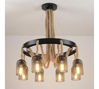 KJHFD Vintage American Style Hemp Rope Chandelier Light Nostalgic Loft Industrial Decor Perfect for Internet Cafes Restaurants and Hot Pot Shops (8 lumières)