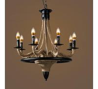 KJHFD Vintage American Style Hemp Rope Chandelier Light Nostalgic Loft Industrial Decor Perfect for Internet Cafe Restaurant Hot Pot Shop (8 lumières)