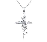 KJHFD Women's Jewelry Accessoires pour Filles Collier Croix, Collier Pendentif Fleur Rose Plaqué Or Rose 18 Carats Bijoux Cadeau pour Femme Cadeau d'anniversaire jewlery