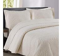 KJHG Bleu/Blanc Dessus De Lit Boutis Couvre Lit 2 Personnes Matelassé Luxe Cotten Couette Literie Ensemble 3 Pièces Draps Jeter Taies d'oreiller 50X70CM Quilt,Beige-Queen:250X270CM