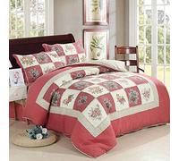 KJHG Dessus De Lit 2 Personnes Matelassé Boutis Couvre Lit De Luxe 3 Piece 100% Coton Couverture De Lit Patchwork avec 2 Taies d'oreille Parure De Lit,Red-230x250cm