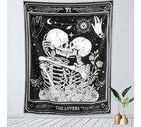 KJHL The Lovers Tapisserie murale à suspendre Motif tête de mort Noir Sorcière noire Tarot Squelette Esthétique pour chambre à coucher Salon 122 x 91,4 cm