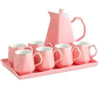 KJHZCE Pichet à eau en céramique nordique, bouilloire froide, service à thé de l'après-midi, théière, tasse à thé, maison, salon, pot à cravate avec plateau, pichet à eau en verre(Pink)