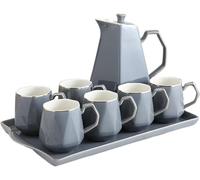 KJHZCE Pichet à eau en céramique nordique, bouilloire froide, service à thé de l'après-midi, théière, tasse à thé, maison, salon, pot à cravate avec plateau, pichet à eau en verre(Gris)