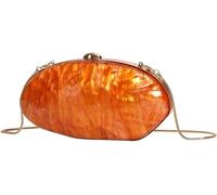 KJHZCE Pochette de soirée en acrylique en forme de coquillage for femme, sac à main ovale brillant avec chaîne et bandoulière, chic et marbré, for mariage et cocktail(Orange)