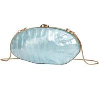 KJHZCE Pochette de soirée en acrylique en forme de coquillage for femme, sac à main ovale brillant avec chaîne et bandoulière, chic et marbré, for mariage et cocktail(Blue)