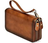 KJHZCE Portefeuille Long Vintage en Cuir véritable for Homme, Pochette à Double Fermeture éclair, Porte-Cartes(A)