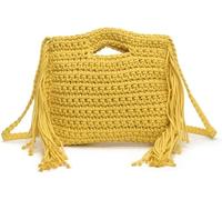 KJHZCE Sac fourre-tout tissé au crochet fait main avec pompons en macramé, sac à bandoulière Hobo for femme, sac à main à franges for la plage et l'été(Yellow)