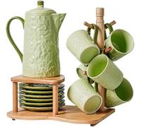 KJHZCE Tasse à eau en céramique, coffret cadeau, tasse à thé, service à thé, bouilloire froide, service à thé à fleurs, service à café for la maison, pichet à eau en verre(Green)