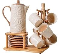 KJHZCE Tasse à eau en céramique, coffret cadeau, tasse à thé, service à thé, bouilloire froide, service à thé à fleurs, service à café for la maison, pichet à eau en verre(White)