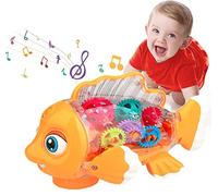 KJIXYUNG Miracland Gear Jouet,mécanique Transparent pour Voiture,Poisson Rouge,Jouet électronique,Jouet de Voiture Universel avec lumières et Yeux musicaux,Bras et Queue Peuvent se déplacer