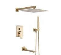 KJJFIPCXP Ensemble mitigeur de douche haute pression, système de douche 3 voies dissimulé avec pommeau de douche à effet pluie, douchette à main et robinet de baignoire, 40,6 cm (25,4 cm)
