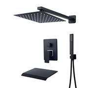 KJJFIPCXP Ensemble mitigeur de douche mural à 3 voies avec pommeau de douche à effet pluie, douchette à main et robinet cascade Noir