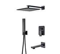 KJJFIPCXP Ensemble mitigeur de douche mural à 3 voies avec pommeau de douche à effet pluie, douchette à main et robinet de baignoire, 25,4 cm (25,4 cm)