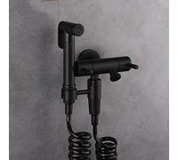 KJJFIPCXP Kit de pulvérisateur à main pour toilettes - Robinet de support rond noir - Pour salle de bain - Pulvérisateur de douche portable en acier inoxydable pour hygiène personnelle