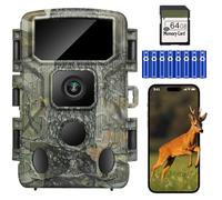 KJK 4K 64MP Caméra de Chasse WiFi avec 64GB SD Carte, Bluetooth Camera Chasse Nocturne Starlight, Vitesse de Déclenchement 0.05s Étanche IP67 Grand Angle 130°, Caméra de Chasse Infrarouge Vidéos