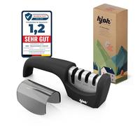 kjøk Premium Aiguiseur de couteaux et de ciseaux manuel - Boîtier en ABS noir mat avec tiges en diamant, céramique et carbure de tungstène pour couteaux, outils, ciseaux et couteaux à pain