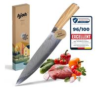 kjøk Premium Couteau de chef - lame 20 cm (58±2 HRC, angle 15°) avec manche en bois d'olivier - couteau de cuisine professionnel pour viande, poisson & légumes - avec étui