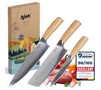 kjøk Premium Ensemble de couteaux de cuisine professionnels dureté 58±2 HRC Set couteu japonais avec étui et manche en bois d'olivier - un couteau nakiri, un de chef asiatique 20cm et un de 13cm