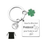 KJKJKJ Cadeaux Porte Clés Parrain Homme Meilleur Parrain - Bijoux Parrain Cadeau Baptême - Demande Futur Parrain - Cadeau Noël, Anniversaire Parrain - Porte-clefs (0-1)
