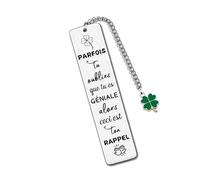 KJKJKJ Marque Page Métal "Tu es Géniale" avec Pendentif Trèfle à Quatre Feuilles - Rappel Positif, Cadeau pour Meilleure Amie, Anniversaire, Anti-Stress - Original et Durable