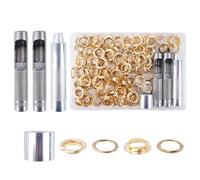 KJLEEN Kit de 120 œillets en laiton pour tissus, toiles, auvents, rideaux, vêtements, sacs, loisirs créatifs - 14 mm - Doré