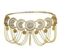 KJMWXOP Ceinture bohème en chaîne dorée avec strass et pompons, lien métallique, bijou de corps for femme, fleur de lune et cristal