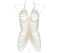 KJMWXOP Chaîne de corps à pompon for femmes, collier de soutien-gorge sexy, chaîne de taille, chaîne dorée for fête sur la plage, boîte de nuit, harnais for maillot de bain, cadeaux(Gold)