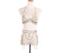 KJMWXOP Chaîne de corps sexy à pompons superposés for le ventre et la taille, collier de poitrine générique, style bohème, bikini, boîte de nuit, fête, plage, bijoux for femmes et dames, ton or(Gold)