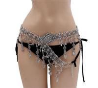 KJMWXOP Chaîne de taille bohème ethnique en métal doré, longue ceinture à pampilles et paillettes, chaîne de ventre for danse, bijoux de plage for femmes et filles(Silver)