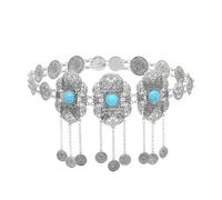 KJMWXOP Chaînes de corps Turquoise for femmes, breloques dorées creuses, bijoux de corps ethnique bohème, pièce de monnaie, pompon, chaîne de danse du ventre(Silver)