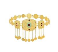 KJMWXOP Chaînes de corps Turquoise for femmes, breloques dorées creuses, bijoux de corps ethnique bohème, pièce de monnaie, pompon, chaîne de danse du ventre(G)