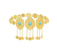 KJMWXOP Chaînes de corps Turquoise for femmes, breloques dorées creuses, bijoux de corps ethnique bohème, pièce de monnaie, pompon, chaîne de danse du ventre(Gold)