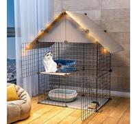 KJoBDwz Clôture pour chats grands cages pour chats - Cages pour chats en copropriété pour chats à 2 niveaux pour intérieur, boîte pour chats cage pour chats pliable en métal avec litière Cage pour