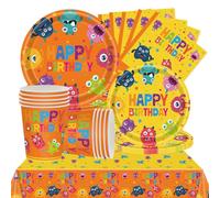 KJoet 51Pcs Vaisselle Monster Anniversaire Décorations Anniversaire Monstre Vaisselle de Fête d'Anniversaire Monstre Plate Serviette Tasse Nappe Vaisselle de Fête Monstre Enfant 10 invités