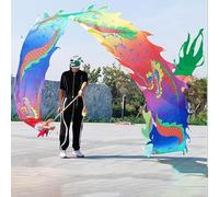 KJOLWHCQ Dragon Poi en Satin Arc-en-Ciel coloré 3D, Banderole de Ruban d'entraînement en Spirale Fluide avec tête for Jeunes, Adultes et Personnes âgées(Color,6m)